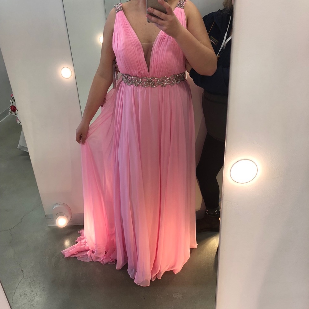 Light pink prom dress with train and sparkles!